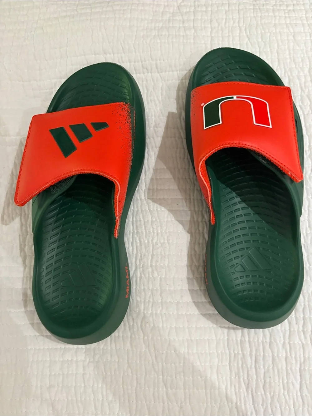 adidas Lightblaze Miami Green and Orange Slip-On Athletic Slides